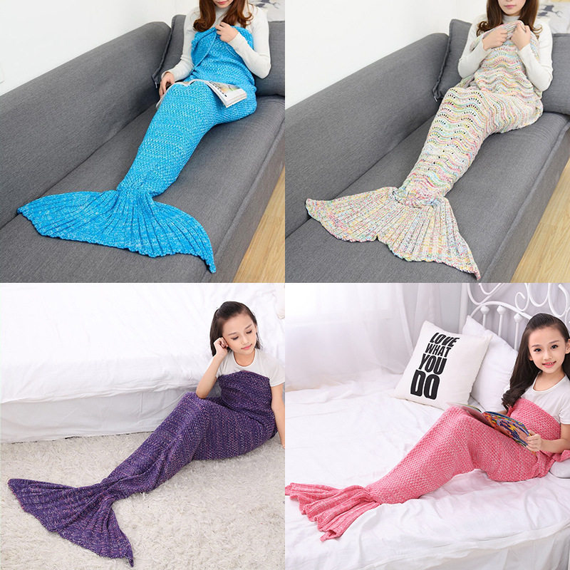 Mermaid Blanket Wool Knitted Fish Tail Blanket Air Conditioning Blanket Birthday Gift Parent-Child Mermaid Blanket Ready Stock