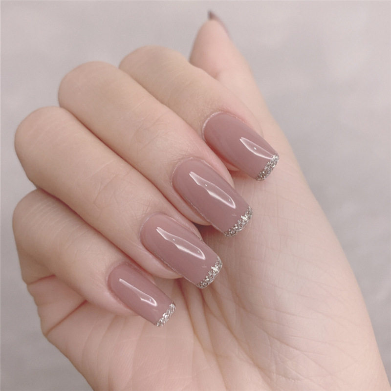 PD-61 pink silver French Internet celebrity fake nail stickers wear nail manicure finished nail patch nail patch