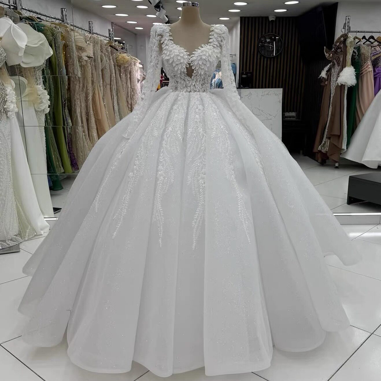 Heavy industry lace slim fit fishtail banquet party evening dress Wedding dress