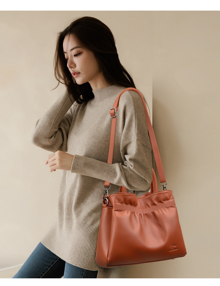 Túi tote nữ da PU mềm dáng vuông nằm ngang, túi đeo vai và kẹp nách rút dây, dung tích lớn — đen, màu đỏ, màu vàng, màu xám đen