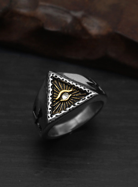 钛钢戒指钢十字架恶魔之眼朋克男