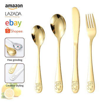 304 Stainless Steel Children's Western Food Knife and Fork Spoon suit Creative Western Steak Knife and Fork Tableware Cute Bear Spoon