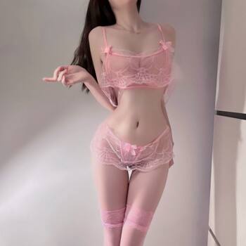 Sex underwear sexy three-point strap lace transparent bra bow open crotch free off hair 3023