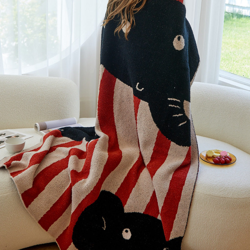 Cartoon French Bulldog Elephant Half-Fleece Knitted Blanket Sofa Throw Blanket Shawl Blanket Picnic Outdoor Ins Style