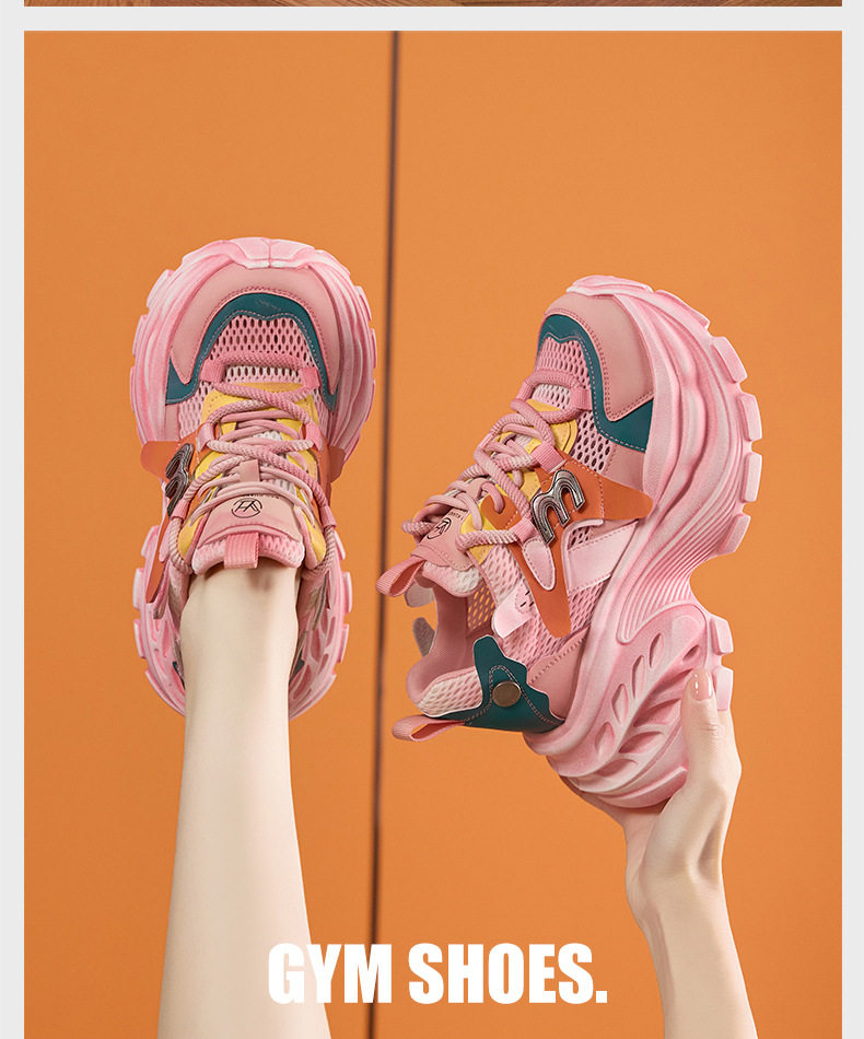 Giày sandal nữ cao gót mũi tròn quai ngang đế dày thoáng khí — Xám lưới đơn, Vàng lưới đơn, Hồng lưới đơn chi tiết 17