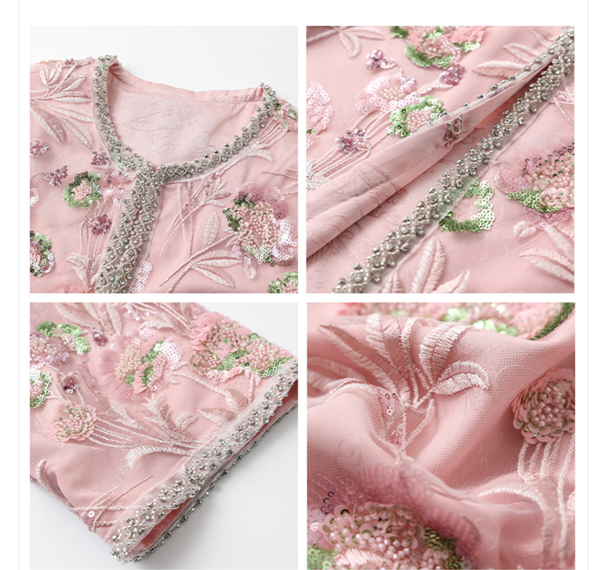 Áo khoác nữ dài tay thêu nổi bật đính cườm sequin — Màu hồng