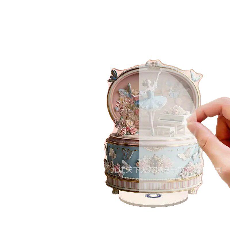 跨境新款春季热销2D平面亚克力旋转摆件芭蕾舞女孩八音盒装饰摆件