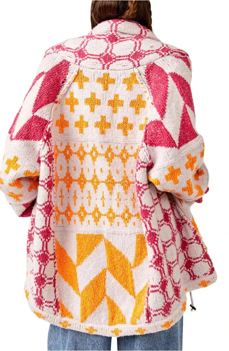 欧美2024秋冬新品针织衫 Y2K抽象印花翻领宽松长袖针织毛衣女