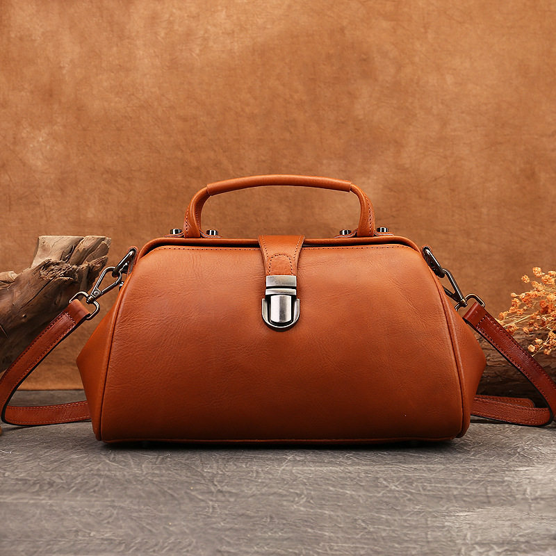 Túi Đeo Vai Nữ Da Thật Vintage, Túi Xách Tay, Túi Đeo Chéo Thiết Kế Hoa Hồng Màu Nâu chi tiết 23