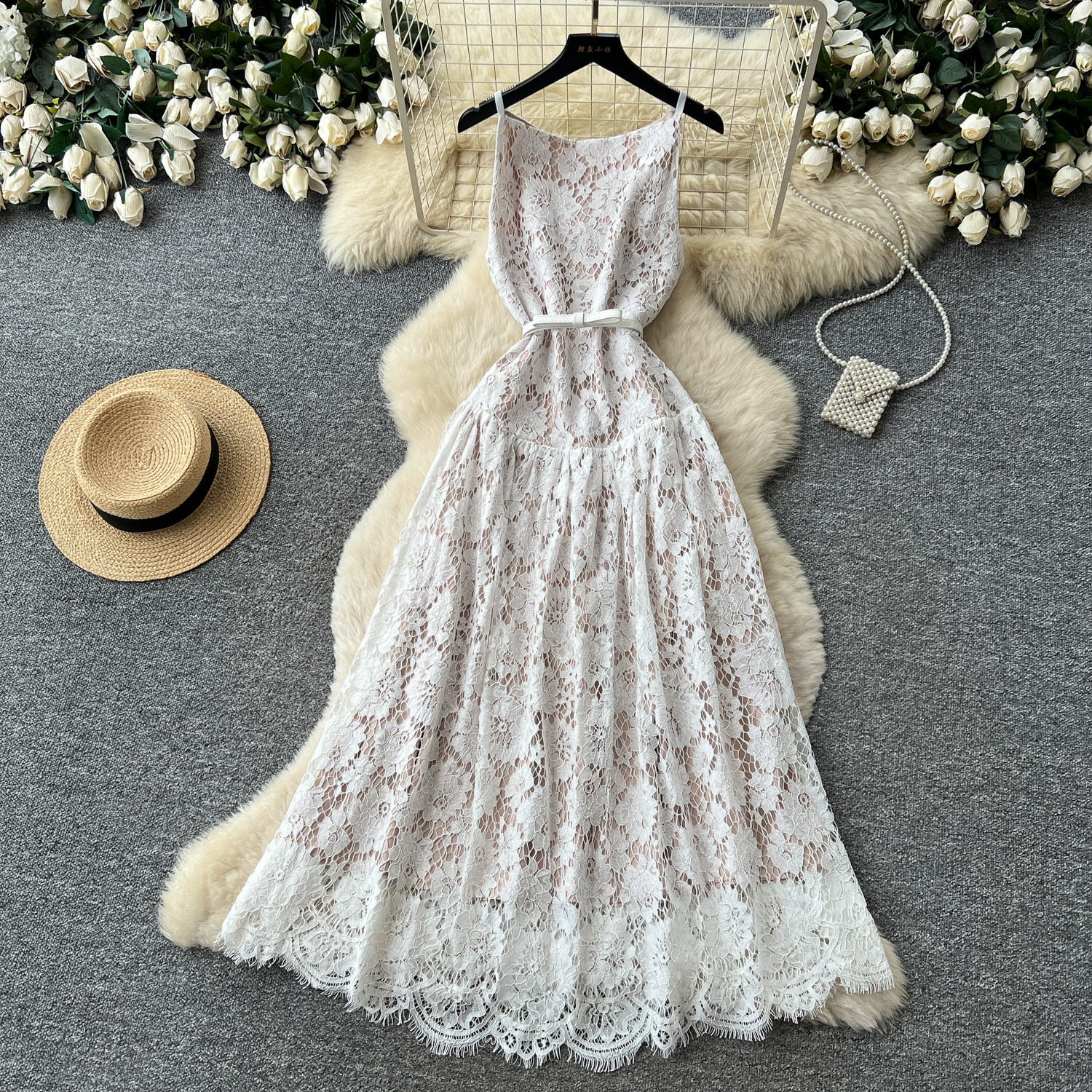 Lace Slip Dress Summer Elegance Waist Defining A Line Silhouette Perfect for Parties and Events Wholesale Available