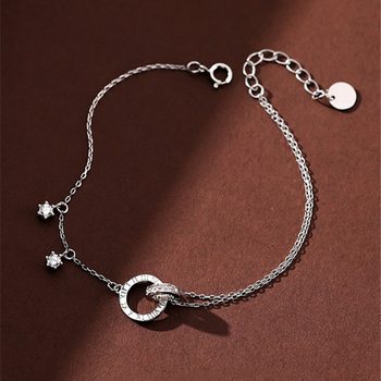 s925 silver Roman double ring bracelet female Korean style elegant diamond-embedded niche ins style all-match bracelet cross-border supply