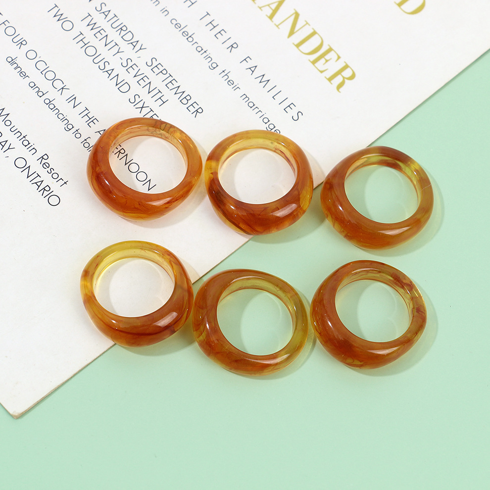 现货树脂醋酸戒指女混合彩色圆形方形指环套装外贸内销指圈批发