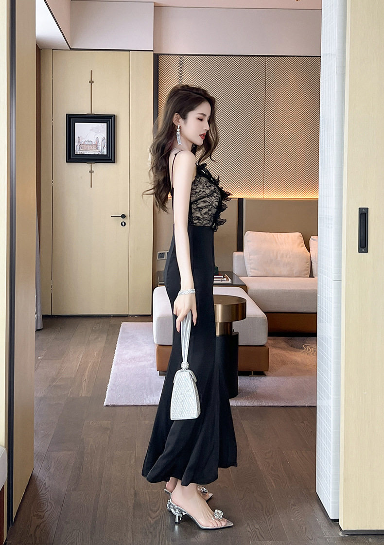 Đầm ôm body nữ dáng dài cổ V không tay, phong cách Pháp gợi cảm — [Màu đen] chi tiết 13