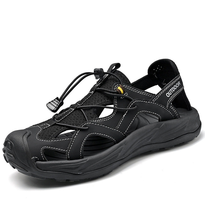 Sandal Nam Bít Mũi Dây Rút Thể Thao Leo Núi Chống Trượt Thoáng Khí Đế Cao 3cm