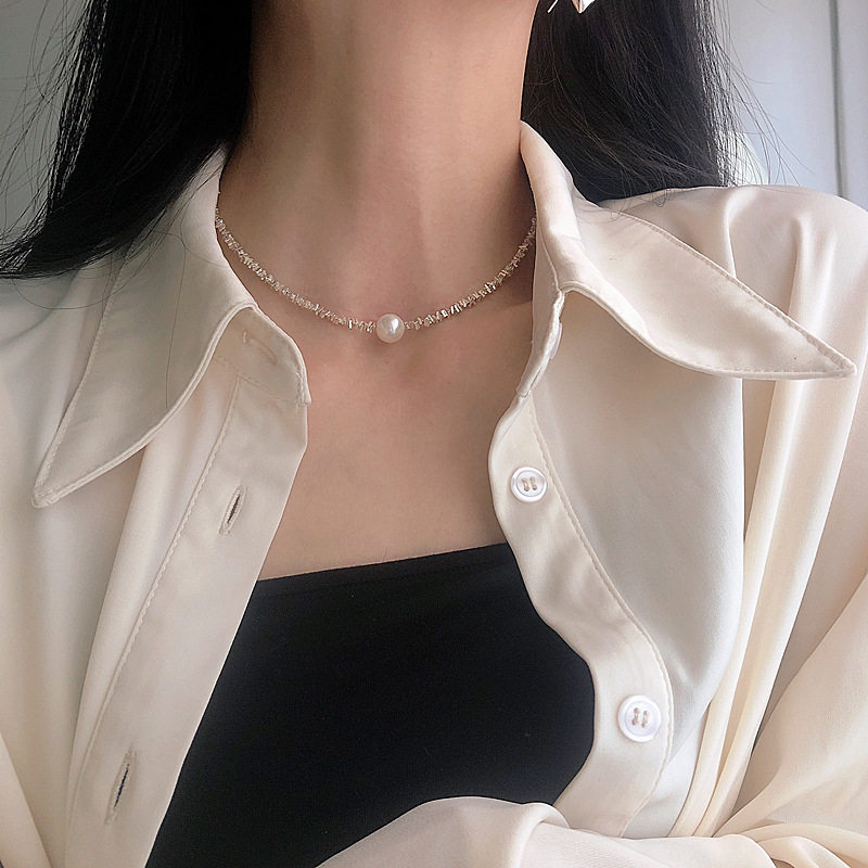 New style Silver Pearl clavicle chain girl niche design elegant high sense ins trendy simple all-match necklace