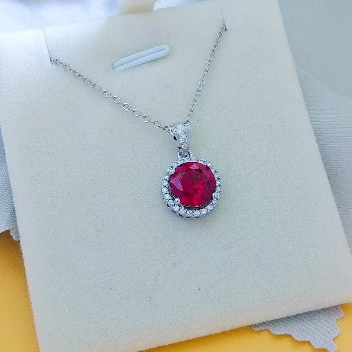 Korean Style Full Diamond Princess Round Bag Red Corundum Pendant Women's New European and American Jewelry Tanabata Valentine's Day Necklace Collarbone