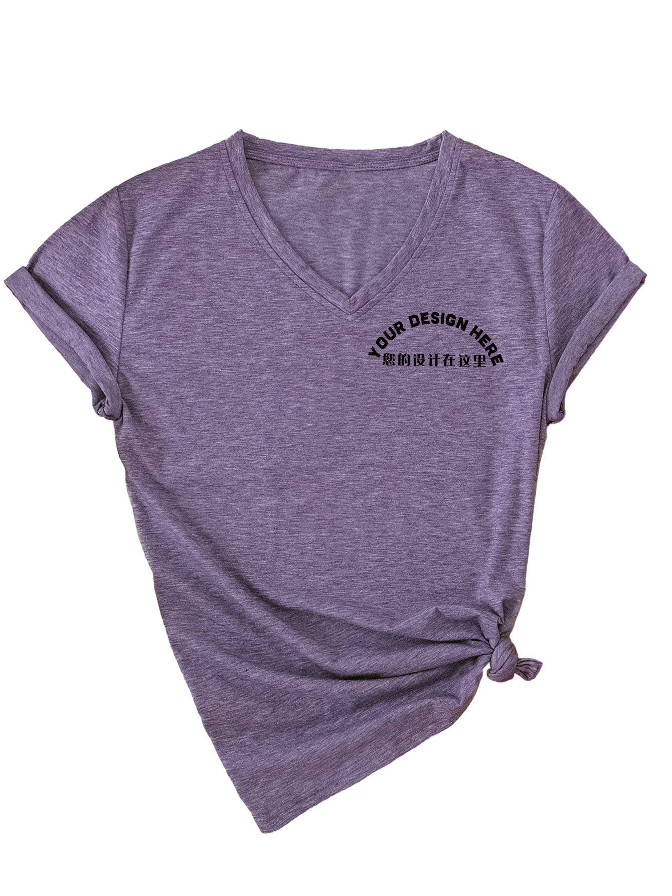 外贸一件制定DIY图案印花外贸欧美现货时尚批量批发女士V领短袖衫