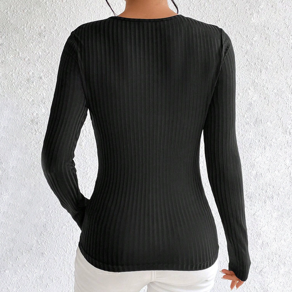 Slim Fit Long Sleeve Knit Top Sexy Hollow Design Ribbed Fabric Autumn Winter Style Wholesale Available