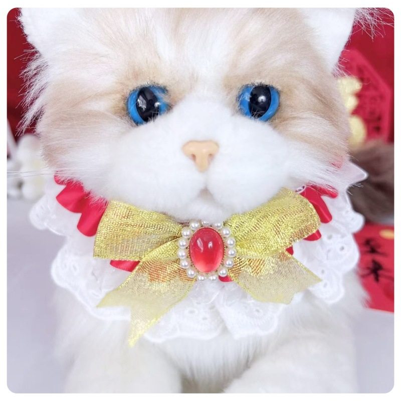 2025 Cross-Border New Festive Red Gemstone Collar Cat Elegant White Lace Collar Dog Collar