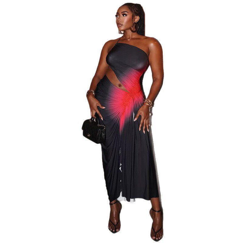 Asymmetrical Floral Print Bodycon Dress Sexy Off Shoulder Ruched Design High Slit Perfect for Parties and Night Out