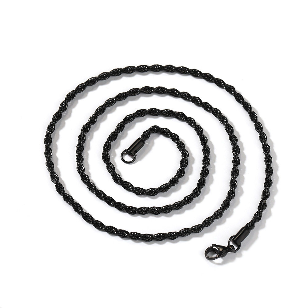 European and American Necklaces for Boys Hip-Hop Versatile Stainless Steel Gold Twist Chain Niche Plain Chain Twisted Rope Chain Jewelry Wholesale
