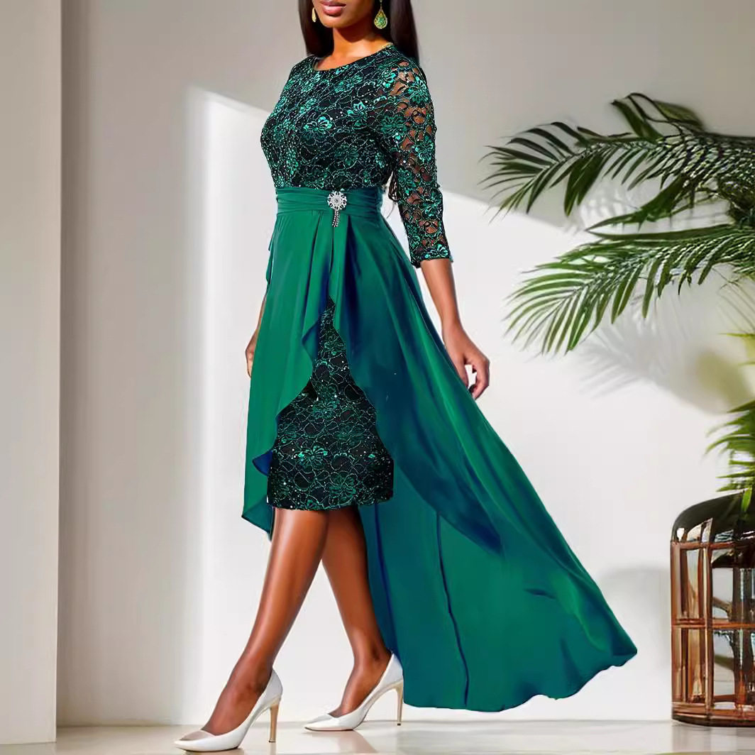 Lace Detachable Chiffon Dress Irregular Hem Elegant Design Spring Summer Perfect for Bridesmaids Wholesale Available