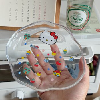 Ins-Style Cute Cartoon Cat Irregular Glass Plate Bone Dish Small Fresh Dining Plate Simple Light Luxury Glass Plate