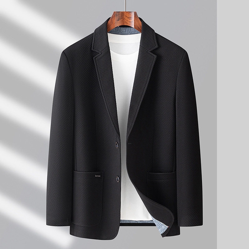 Áo Khoác Blazer Nam Vải Dệt Kim Phong Cách Business Casual Màu Nâu, Xám, Đen
