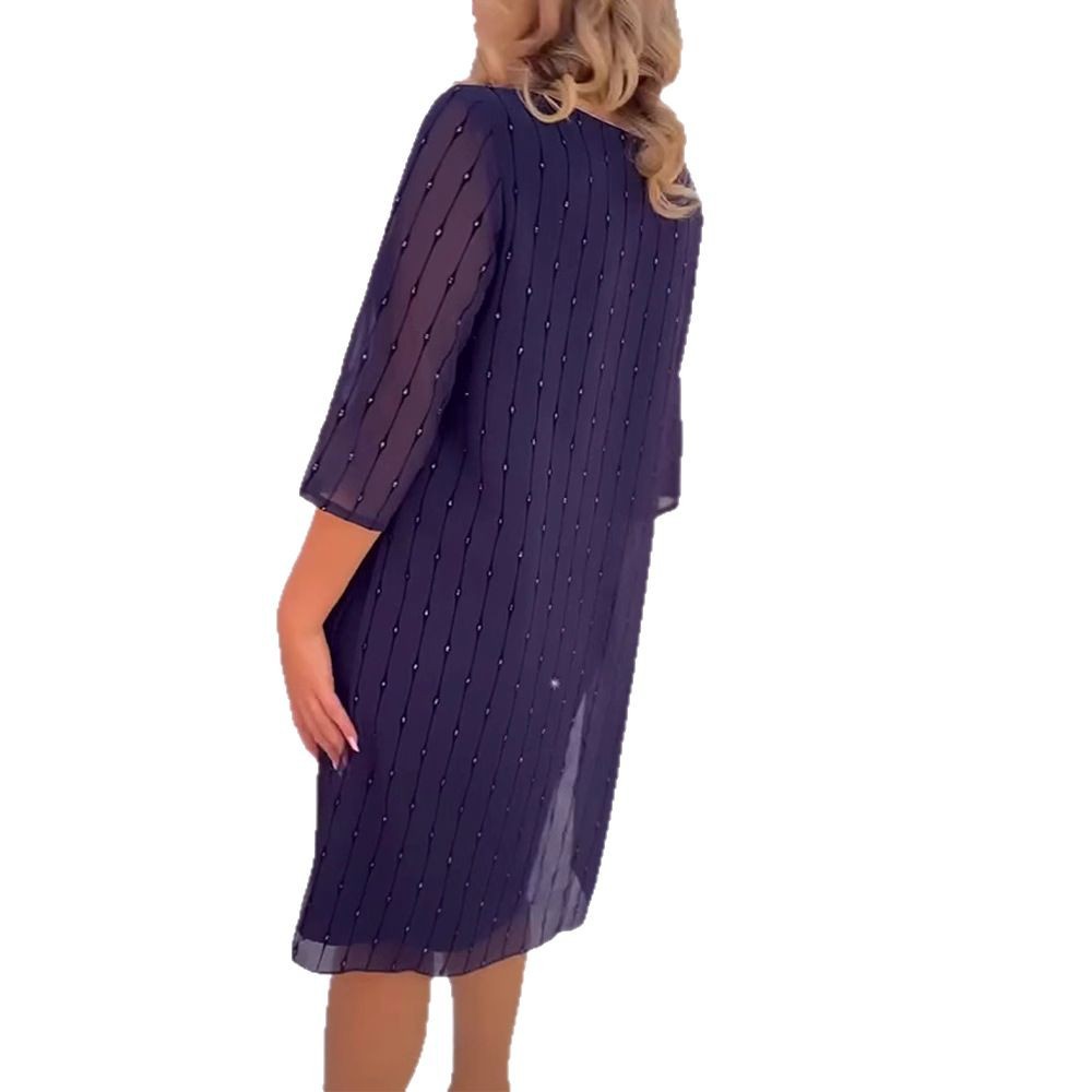 Spring Womens Dress Slim Fit Round Neck Solid Color Pleated Design Casual or Formal Occasions Wholesale Available