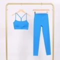 Lightning blue y-shaped vest and cropped pants suit