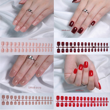 Collection Link Short Square Nails Pure Color Short Wearable Nails Autumn and Winter Pre-Made Nails 30 Pieces in Strip Opp Bag