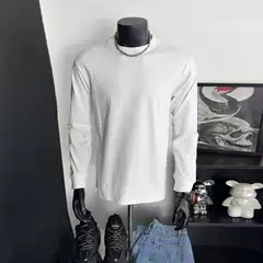 Solid Color Threaded Cuff Long-Sleeved T-Shirt Men's Spring and Autum American High-End Sweatshirt Cleanfit Inner Layering Shirt