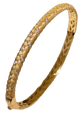 复古拉丝镶钻麦穗手镯女款中古轻奢精致小众设计级感搭配手饰