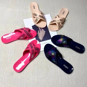 2024 New Melissa Cross Slippers Women Flat Beach Slippers melissa Jelly Shoes Women Shoes Summer
