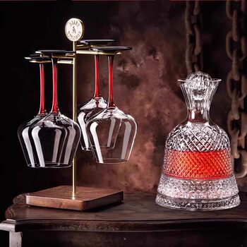 Creative Red Wine Glass and Decanter Set for Home Use, Light Luxury, High-End Tall Glasses, European Style, Red Bow Tie, Burgundy