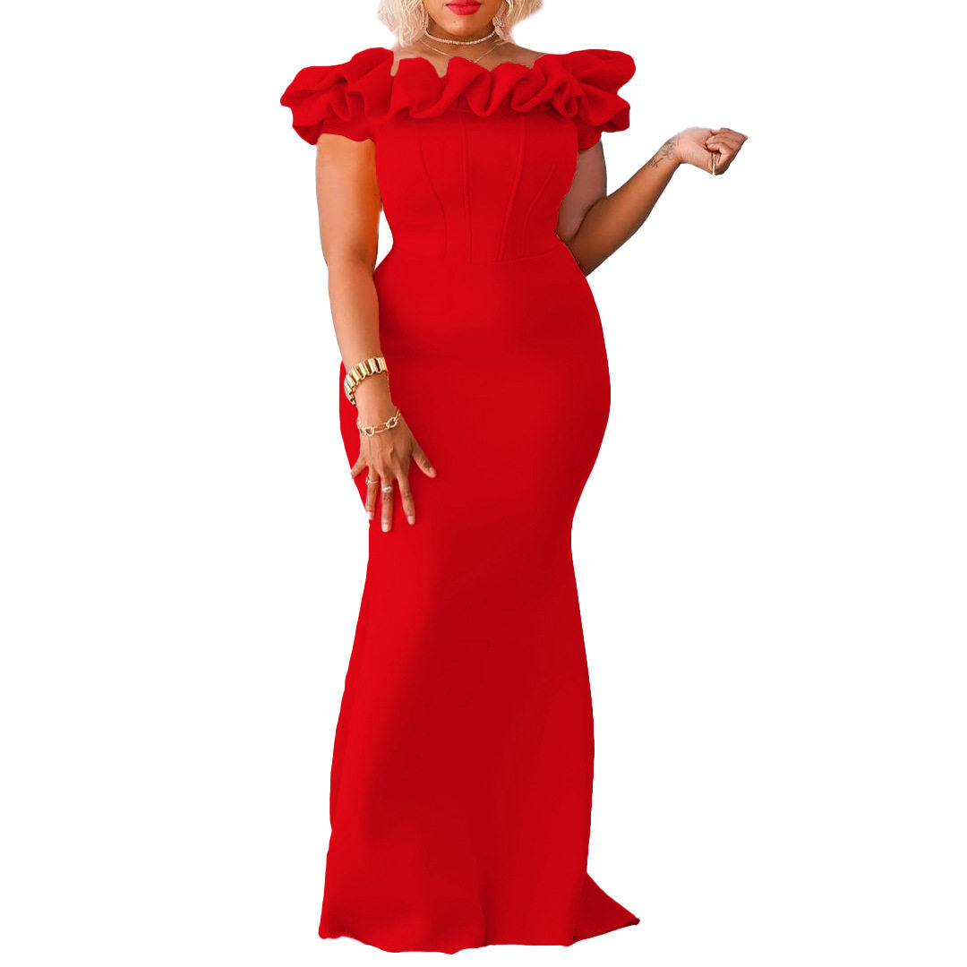 Elegant Mermaid Dress Solid Color Ruffle Trim Slim Fit Evening Gown for Special Occasions Wholesale Available