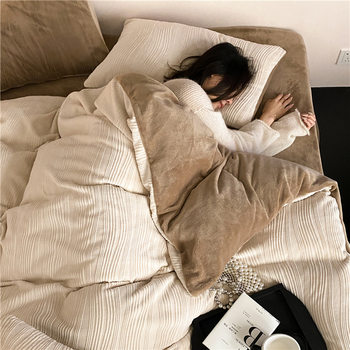 Class A 2024 Advanced Sense Silent Wind Milk Velvet Four-piece Set Winter Thickened Double-sided Velvet Coral Velvet Quilt Cover Bed Sheet