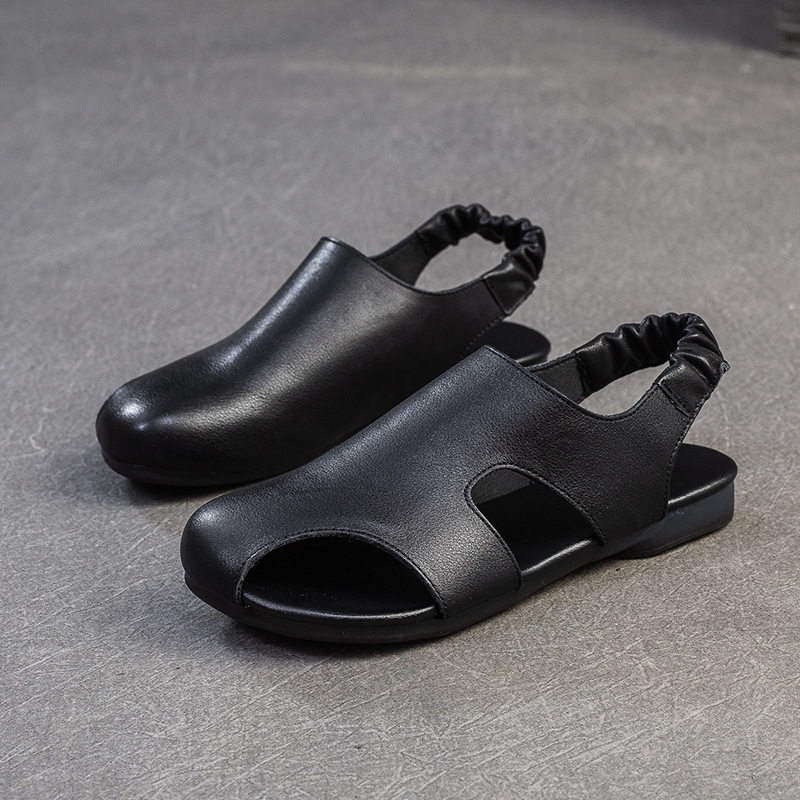 Dép Sandal Nữ Hở Ngón Da Bò Đế Cao 3cm - 4cm Màu Đen, Nâu