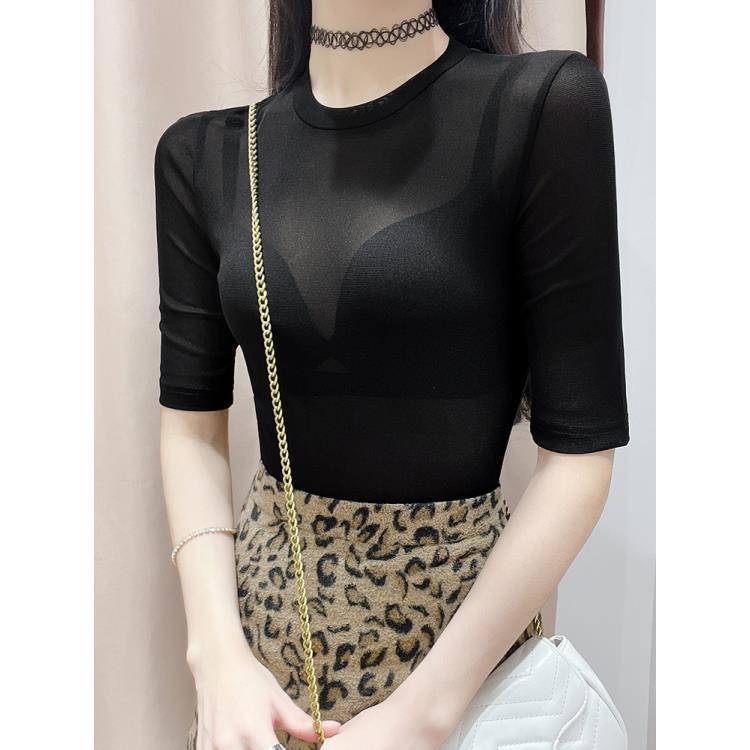 Sheer Mesh Womens Spring Lightweight T Shirt Half Sleeve Slim Fit Lace Top Casual Wear Ready to Ship