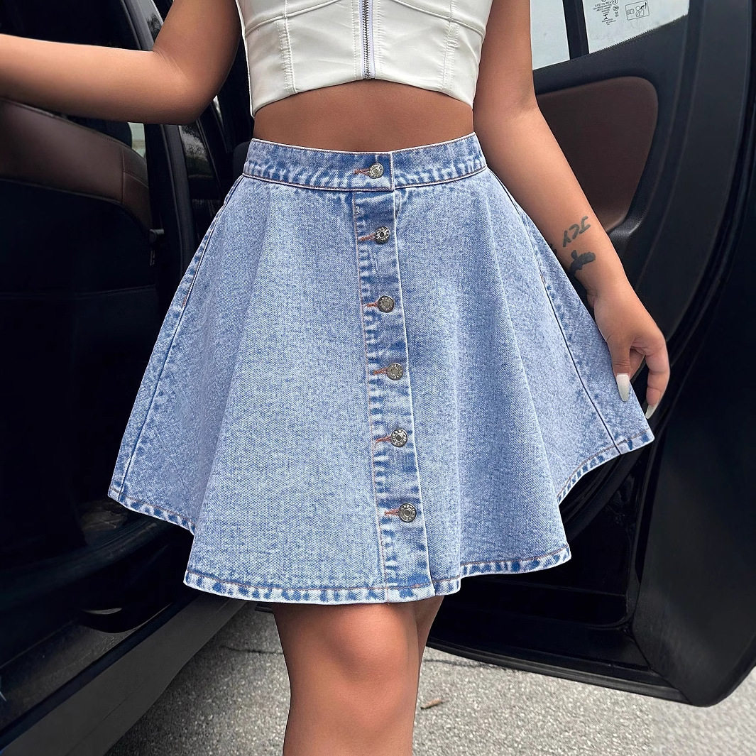 High Waisted Loose Fit Denim Skirt Casual Chic Style Flattering Design Perfect for Everyday Wear Ready to Ship