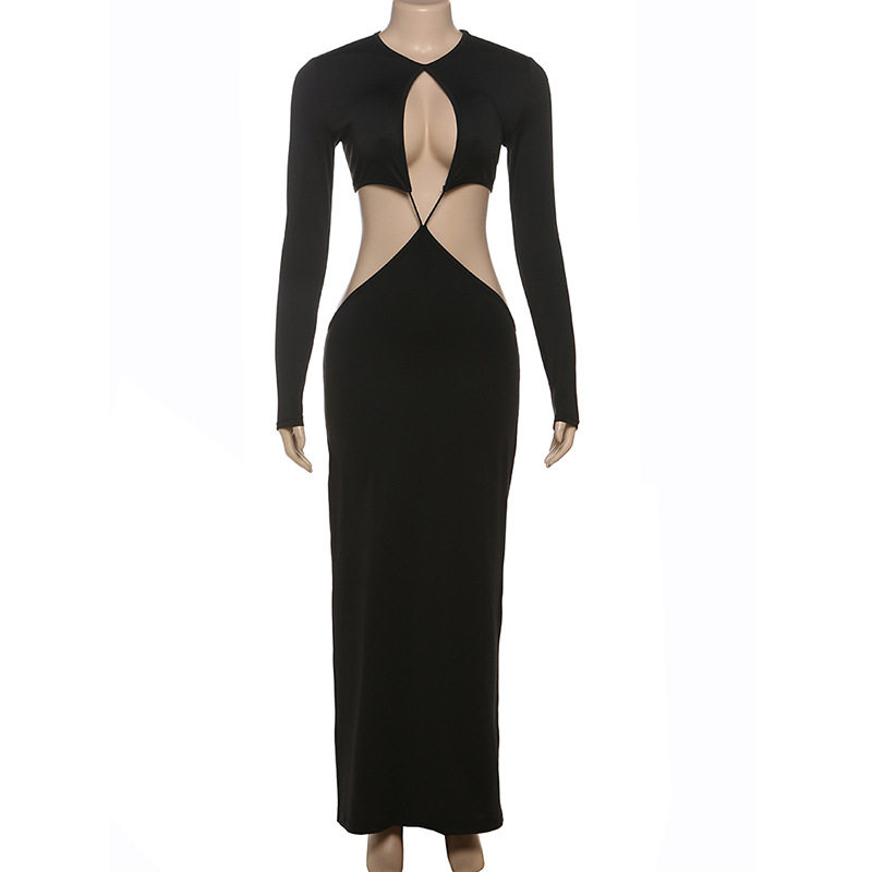 Winter Womens Sexy Hollow Out Bodycon Dress Long Sleeve Waist Cutout Elegant Design Perfect for Parties and Events
