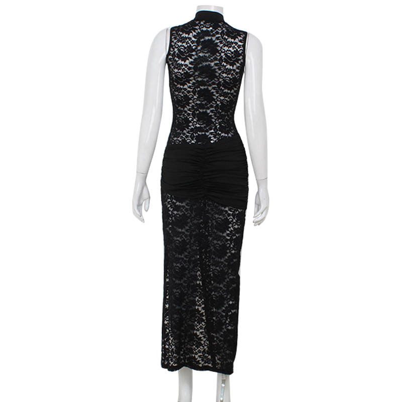 Lace Cheongsam Dress Sleeveless Slim Fit High Slit Elegant Design Perfect for Parties and Special Occasions