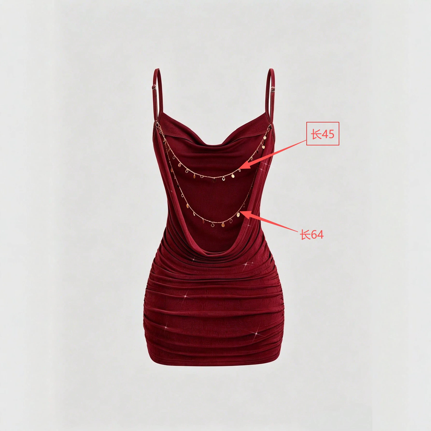 Womens Spring Summer Cross Back Dress Pleated Design Chain Detail Elegant Silhouette Perfect for Parties and Events