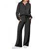 European and American Foreign trade 2024 autumn and winter fashion casual sports suit zipper long-sleeved sweater wide-leg pants two-piece set for women