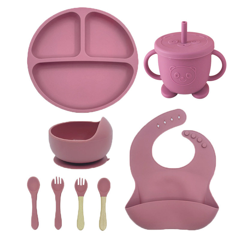 Silicone Children's Dinner Plate, Food-Grade Tableware Set, Maternal and Infant Products, Baby Food Bowl, Feeding Fork, Spoon, Suction Cup for Infants and Children