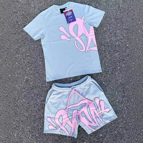 European and American street hip-hop men and women letter printing loose short-sleeved tops men's summer trendy casual sports suit