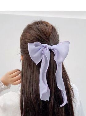 韩国 新款夏日新超仙大蝴蝶结蕾丝发绳仙女风打结长飘带头绳 发饰