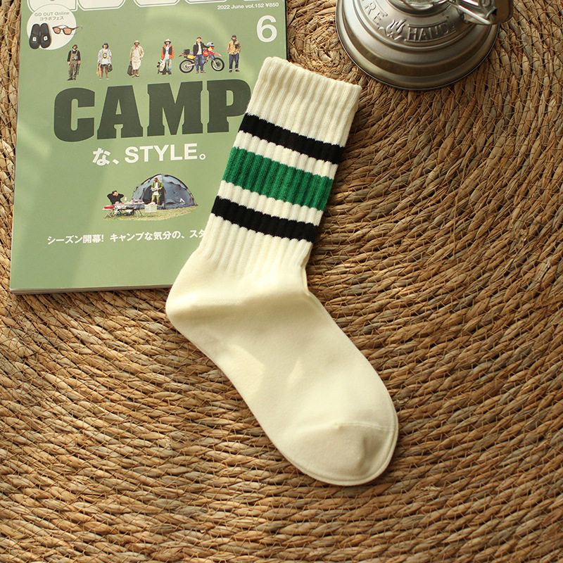 潮牌cityboy日系粗线条纹长袜女堆堆袜棉运动复古中筒袜子男ins潮