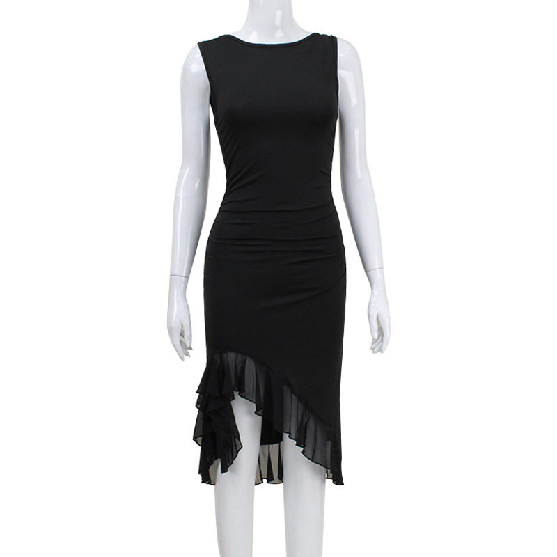 Sleeveless Backless Dress Sexy Fit and Flare Irregular Hem Mesh Paneling Perfect for Parties and Evening Events