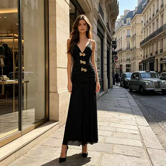 2026 New Summer Style Ladylike Style Banquet Suspender Strapless Pleated Design Champagne Color Skirt Dress Suit for Women